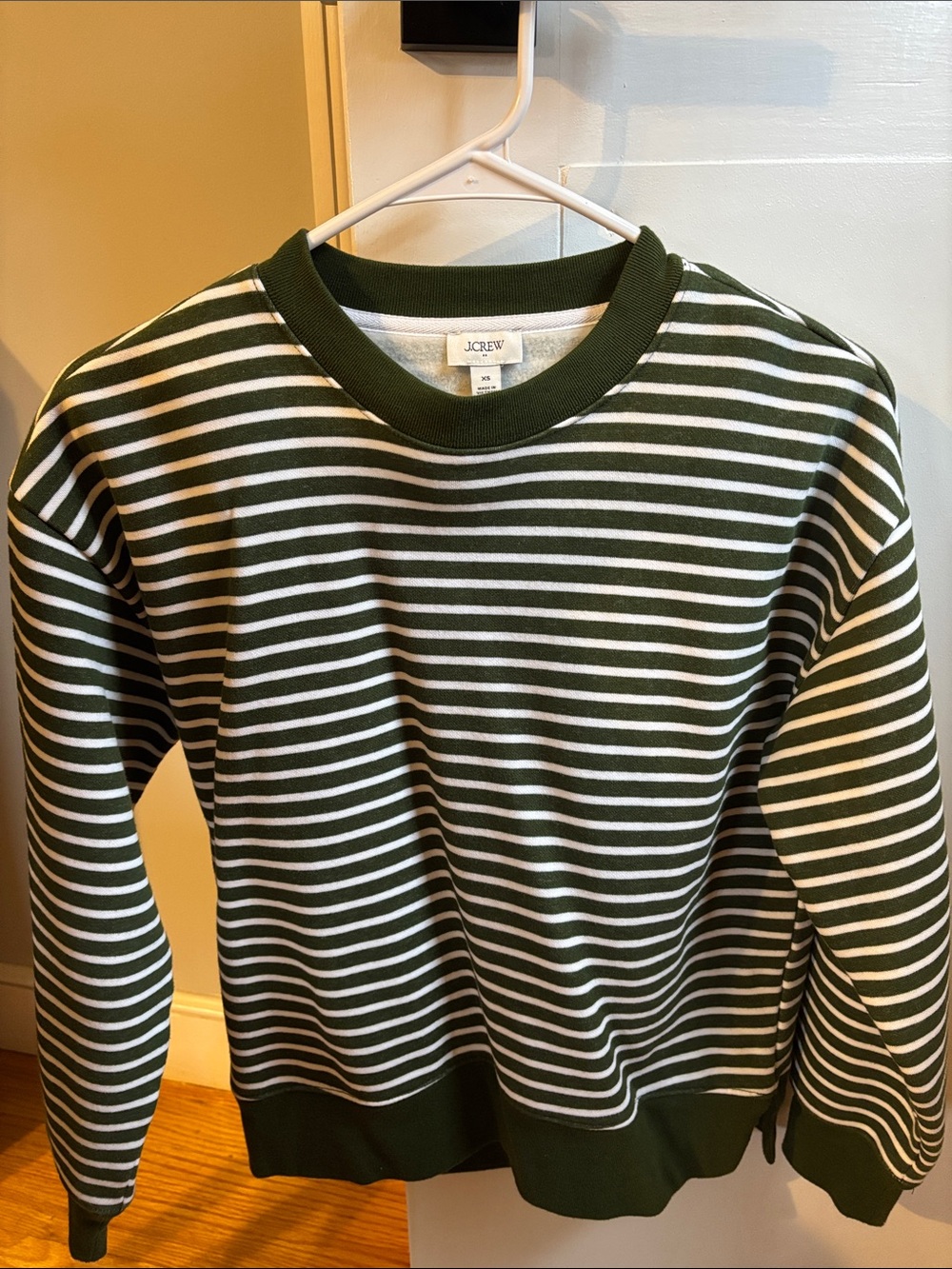 J.Crew Factory Olive and White Striped Crewneck Sweatshirt